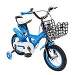 NaMaSyo Kids Bike 12 Inch Children Bicycle For 2-4 Years Old Girls Boys Bicycle With Basket Auxiliary Training Wheels Stabilisers (Blue)