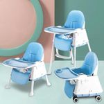 TONY STARK Comfort 4 in 1 Premium Multifunctional High Chair with Booster, Normal & Detachable Tray, Adjustable Height, One-Hand Adjustable, Ultra Soft Cushion for Kids/Baby. (Blue)