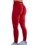 AUROLA Workout Leggings for Women Seamless Scrunch Tights Tummy Control Gym Fitness Girl Sport Active Yoga Pants, Fiery Red, X-Large