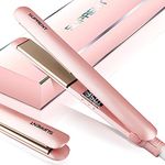 SUPRENT Hair Straightener 1 Inch Flat Iron- 2-in-1 Ceramic Straightens & Curls for Travel- Heats Up Fast- Hair Straightening Iron with 110-240V Dual Voltage and LCD Display- Pink