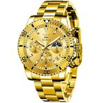 OLEVS Montre Pour Homme, Gold Watch for Men Dive Waterproof Stainless Steel Wrist Watches for Men Analog Luminous Big Face Mens Watches Classic Two Tone Rotatable Bezel Men's Cuff Watches