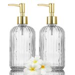 HIYAA Glass Soap, Versatile 14 Oz Dripless Pump Bottle, Refillable Liquid Hand Jar Dispenser for Bathroom, Countertop, Kitchen, Laundry Room (Clear, 2 Pack)