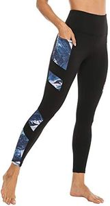 JOYSPELS Women's High Waisted Gym Leggings - Workout Running Sports Printed Leggings Yoga Pants Womens with Pockets - BlackBlue - M
