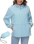 IECCP Womens Waterproof Jackets Raincoat Lightweight Windbreaker Ladies Rain Jackets with Hoodies Light Blue M