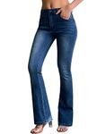 roswear Womens Mid Waist Bell Bottom Stretchy Flare Jeans Pants, Blue, Medium