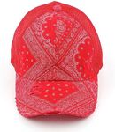 C.C Ponycap Messy High Bun Ponytail Adjustable Mesh Trucker Baseball Cap Hat, Paisley Red, One Size