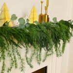 Christmas Garlands Norfolk Pine Garland Artificial Faux Greenery Garland for Holiday Indoor Mantle Decor(6 Feet, 1 Pcs)