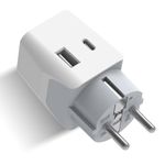 Ceptics European Plug Adapter, 3 in 1 India to Europe Plug Adapter, Germany, France Schuko Adapter with 1 USB, 1 USB-C, Type E/F Europe Travel Adapter for Laptops, Phones, CE - RoHS, White - 1 Pack