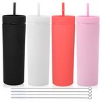 Volhoply 20oz Plastic Skinny Tumblers Bulk 4 Pack,Double Wall Tumbler with Lid and Straw,Reusable Travel Iced Coffee Mug,BPA Free Matte Acrylic Water Cups with Straw for Parties,DIY Gifts(Mix, 4 Set）