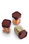 CELLO Modustack Square Containers | Air Tight Lid and Stackable | For Storage of Food, Pulses, Spice, Cereals, Cookies, Dry Food | Set of 3, 300ml, Maroon