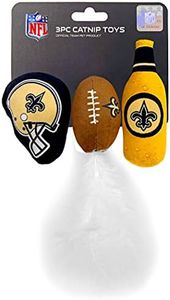 BEST PLUSH CAT TOY: NFL NEW ORLEANS SAINTS Complete Set of 3 piece Cat Toys filled with Fresh Catnip. Includes: 1 Helmet Cat Toy, 1 Football Cat Toy with Feathers & 1 Beer Bottle. Beautiful Team LOGOS