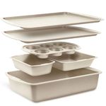 Bakken Swiss - Bakeware Set – 6 Piece – Stackable, Deluxe, Non-Stick Baking Pans for Professional and Home Cooking – Carbon Steel, White Stone Coating