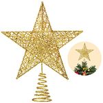 DIYDEC Christmas Tree Star Topper, Xmas Glittered Gold Hollow Star Treetop Toppers Ornaments for Indoor Christmas Tree Decoration