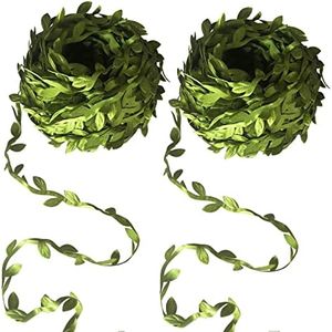 KEHAWK 2PCS 66FT Artificial Vines Fake Hanging Plants Leaves Ribbon Leaf Vine Trim Foliage Rattan DIY Wreath Foliage Green Leaves Ribbon Decorative Home Wall Garden Wedding Party Wreaths Decor