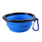 Qpets Collapsible Silicone Dog Bowl, Foldable Expandable Cup Dish For Pet Cat Food Water Feeding, Portable Travel Bowl With A Free Hook-Blue,10 cm,H_5 cm,W_5 cm