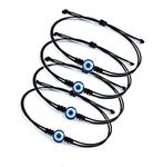 SUSVIJ Evil Eye with Black Cord Handmade Bracelet for Unisex Adult Evil Eye Nazar Thread Adjustable Friendship Band For Women Men (Black) Set of 4