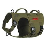 OneTigris Tactical Dog Harness with 5X Metal Buckle,Dog MOLLE Vest with Handle,No Pulling Front Clip,Hook and Loop Panel for Dog Custom Patch (XL, Green)