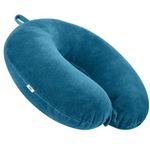 Btag Soft Fibre Filled Neck Pillow for Car, Train, Flight Travel, Neck Support Rest Pillow with Attachable Snap Strap | Pack of 1 | T.Blue