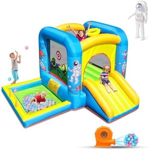 NBSPORT Inflatable Bounce House with Blower for Kids 3-6 y/o, Jumping Castle with Slide, 112x63x67'' Toddlers Bouncer with Ball Pit, Bouncy House for Indoor/Outdoor