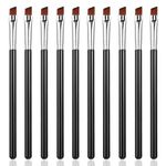 WLLHYF 10 PCS Angled Eyeliner Eye Shadow Eyebrow Brush Set Flat Fine Angle Soft Synthetic Bristles Fibers Detail Makeup Brush Tool for Women Girls Make up Beauty Accessories