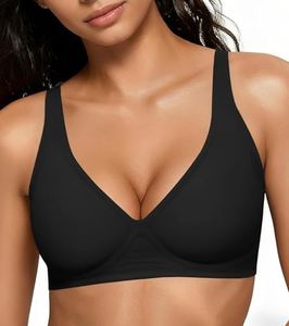 2026 Women Seamless Wireless Bras Push Up Deep V No Underwire Supportive Bralettes Full Coverage Plunge Everyday Bra Dark Black