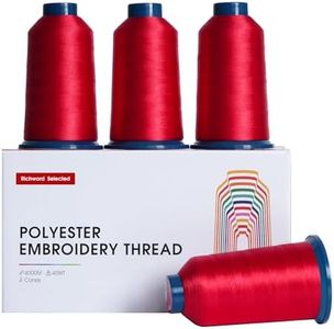 Richword Red Embroidery Thread 4 Rolls, Huge Spool 4000M(4374Y) 40WT Polyester Thread for All Commercial Multi Needles and Single Needle Embroidery Machines