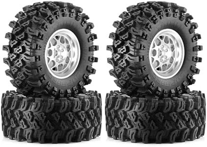 REDSPIDER•2.2'' Metal Beadlock Wheels and Mud Terrain Crawler Tires Set（4PCS）2.2in RC Big Tire OD 5.35in for 1/8 1/10 RC Crawler Car Upgrade KM5 YK4082 YK4083 SCX10 RBX10 RR10 TRX4 TRX6﻿ (Silvery)