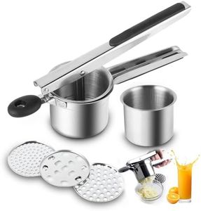 Potato Press, Spaghetti Ice Press, Spätzle Press, Thickening Stainless Steel Potato Presses with 3 Hole Disks, Multi-Purpose Potato Masher, for Mashed Potatoes, Baby Food, Juicing, Lemon Squeezing