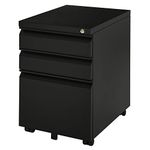 Vinsetto Metal Filing Cabinet with 3 Drawers, Vertical File Cabinet with Lock, Mobile Office Cabinet with Wheels for Legal, Letter, A4 Files, Black