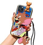 Tom&Jerry 3D Doll,Phone Holder,Necklace Strap Soft Case for iPhone 14 Series,iPhone 13 Series,iPhone 12 Series, 11 Pro Max, 11,XS Max,XR,X/XS-7/8 Plus (Jerry, 14)