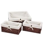 Household Essentials ML-7021 Set of Three Wicker Storage Baskets with Removable Liners | Paper Rope Dark Brown Stain