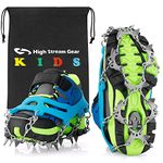 Kids Ice Cleats - Snow Crampons for Hiking Boots & Shoes with 14 Stainless Steel Spikes, Anti Slip Traction Grips for Boys and Girls for Hiking, Walking & Climbing on Snow (Blue, Small)