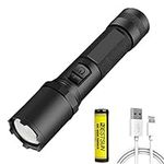 LUXNOVAQ LED Torch, Rechargeable LED Handheld Flashlight 4000 Lumens Tactical Flashlight Portable Torch with 4 Lighting Modes Waterproof Zoomable Torch Lamp for Hiking Camping Walking Dog