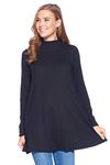 12 AMI Long Sleeve Solid Mock Neck Pocket Swing Tunic T-Shirt Top Black XXXL