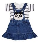 little PANDA Baby Girls Denim Dungaree & Cotton T-Shirt Midi Dress, Blue, 12-18 Months