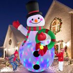 MICOCAH 8 FT Tall Christmas Inflatables Outdoor Decorations, Snowman Holding Garland Blow Up with Rotating Colorful LEDs Yard Decoration for Holiday Party Indoor Lawn Christmas Garden Decor