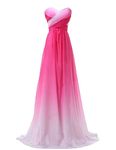 BessDress Strapless Pleats Gradient Colorful Ombre Chiffon Evening Formal Dresses BD129, Fushia, 12