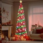 Yallmie 5Ft Collapsible Christmas Tree, Led Xmas Tree with 16.5Ft String Lights Artificial Christmas Tree, Pencil Christmas Tree Battery Operated Christmas Lights Tree for Indoor Outdoor (Sequin)