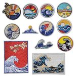 testlili 12 PCS Patch Embroidered Wave Sunset Iron On Applique Patch Decorative Embroidered Patche for Jeans, Clothing