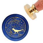 CRASPIRE Wax Seal Stamp Dinosaur Vintage Sealing Wax Stamp UFO 30mm Removable Brass Head Sealing Stamp with Wooden Handle for Wedding Invitations Halloween Envelope Thanksgiving Christmas