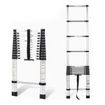 Plantex 16.40 feet (5m) Telescopic Ladder/Durable Steps/Height Adjustable Aluminium Ladder/Telescopic Ladder/Extendable Portable Steps and Compact Design