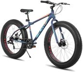 HH HILAND 24 Inch Kids' Bicycles Fat Tire Mountain Bike for Boys and Girls Age 7 + Years, 7-Speed, Dual-Disc Brake, Kids Beach and Snow Bicycle Blue