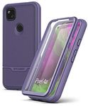 Encased Pixel 4a Case with Screen Protector (Rebel Shield) Rugged Full Body Protective Cover with Build-in Screen Guard for Google Pixel 4a - Purple