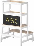 SPIELWERK® Learning Tower for Toddlers, 100kg Capacity Step Stool, Wooden Montessori Kitchen Helper, Safety Rail & Anti-Slip Feet, 93cm High Kids Step Ladder, Toddler Toys Age 1 2 3, White
