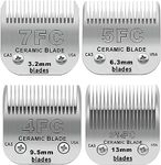 Size 7FC/5FC/4FC/3FC Detachable Pet Dog Grooming Clipper Ceramic Blades Set,Compatible with Andis,Oster A5,Wahl KM Series Clippers,Cut Length 1/8"(3.2mm) to 1/2"(13mm),4 Pack