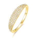 Mameloly Wedding Bands for Women 14K Gold Plated Slim Signet Ring Stackable Pave Cubic Zirconia Dainty CZ Engagement Rings for Her Size 7