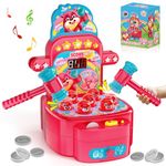 Arcade Game Toys for 3 Year Old, Mini Electronic Interactive Pounding Hammering Toys, Whack Game Mole, Gift Idea for Toddler Kids Girls Boys Ages 3 4 5 6 7 8+, Cute Bear Cartoon Toy Fun Style (Pink)