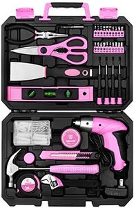 DEKO Pink 98 Piece Tool Set,General Household Hand Tool Kit with Plastic Toolbox Storage Case