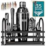 BARE BARREL® Cocktail Kit | Mixology Bartender Kit | 14-Piece Cocktail Shaker Set | Home Bartending Tool Kit Bar Accessories | Incl. 35 Recipe Cards | Gift Set (675ml Martini, Gunmetal Black)