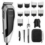 SUPRENT Corded Hair Clippers for Men, Professional 21-Piece Home Hair Cutting Kit, 30 Lock-in Haircut Lengths, Electric Hair Clipper with Scissors Case, 10 Guide Combs, Silver